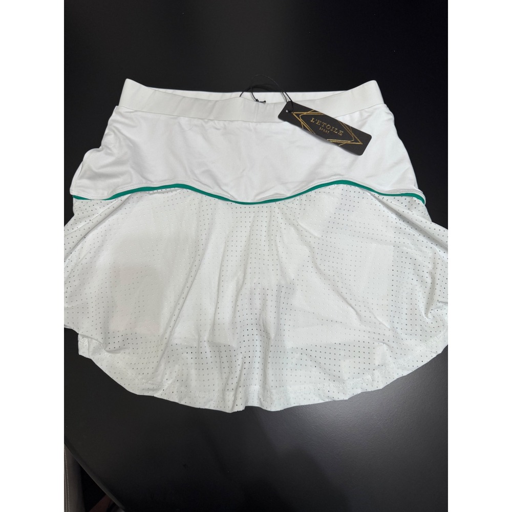 L'Etoile Sport Performance High Waist Skort White/Green Trim Large NWT MSRP $165 - Picture 3 of 6